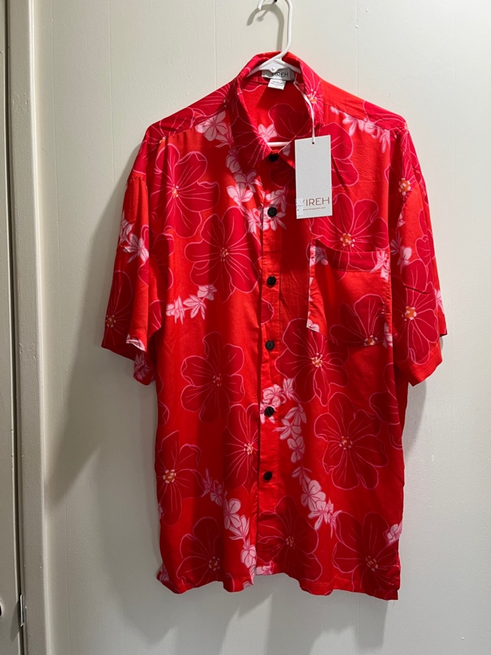 YIREH Mens Kahala Button up Lei Pua (Retro Orange) XL Aloha Print Shirt